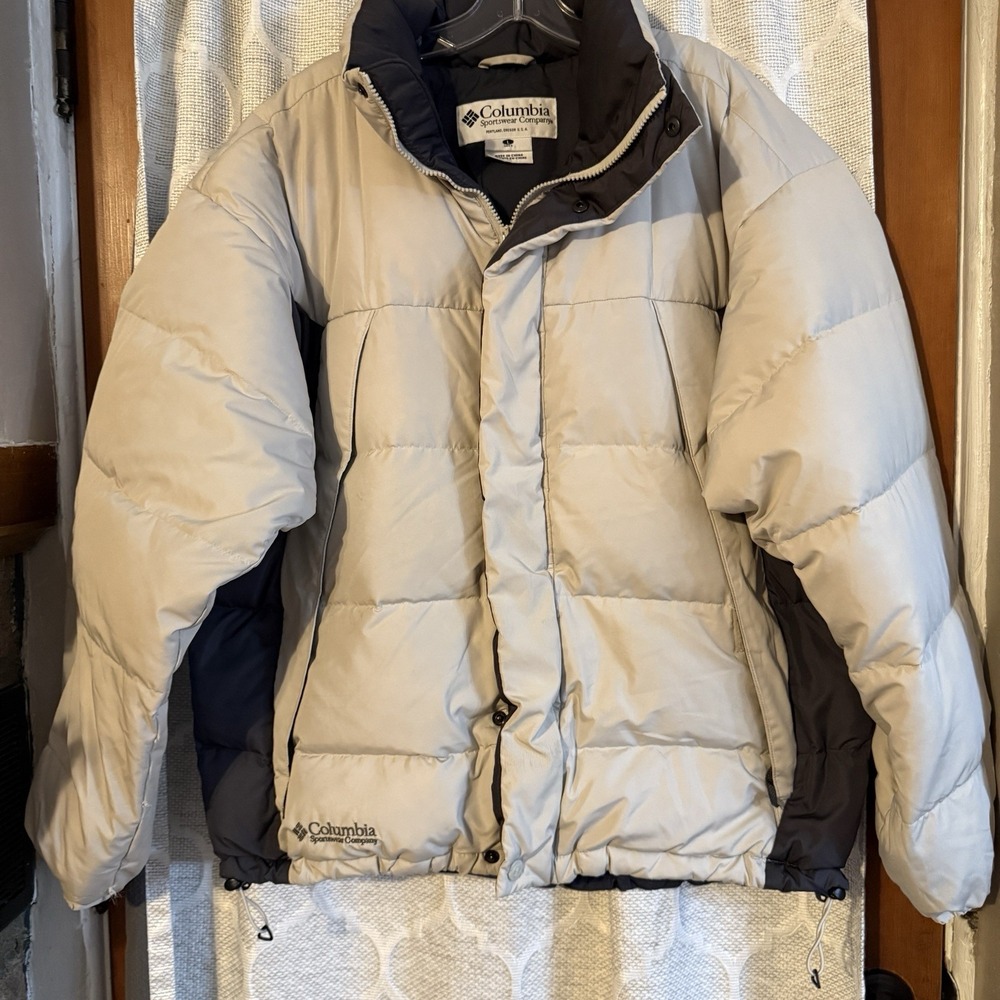 Columbia Sportswear‎ Puffer Jacket Tan Size Large Vintage Full Zip Mens Down